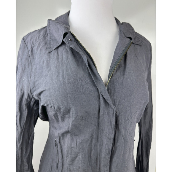 Eileen Fisher Grey Metallic Shimmer Crinkle Full Zip Jacket Long Sleeve Large - Picture 5 of 16